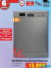 SEG BM 6001X İNOX BULAŞIK MAKİNESİ 6 PROGRAMLI fiyat ve kampanya bilgisi